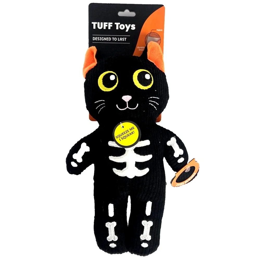 Tuff Toys Black Cat Skeleton Dog Toy 12 Inch Squeaky Plush Halloween New
